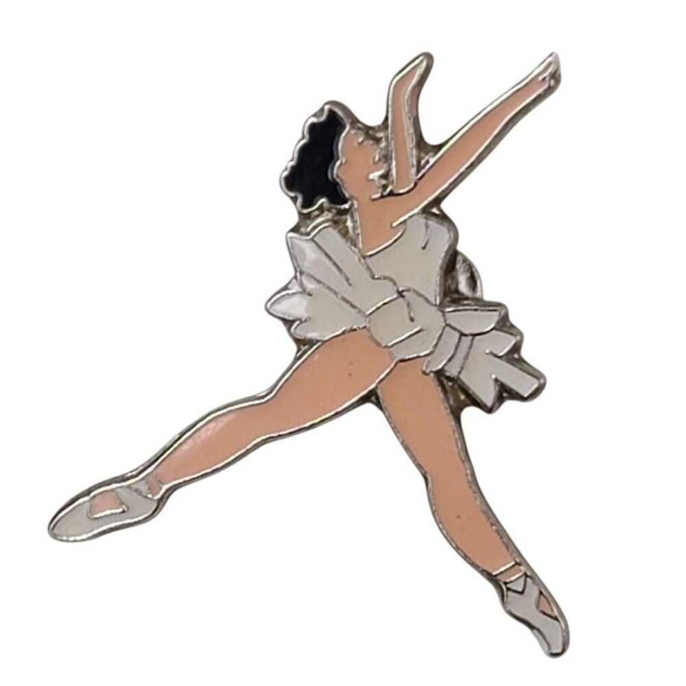 Vintage Enamel Ballerina Dancer Lapel Pin Silver Tone Leaping Ballet Figure